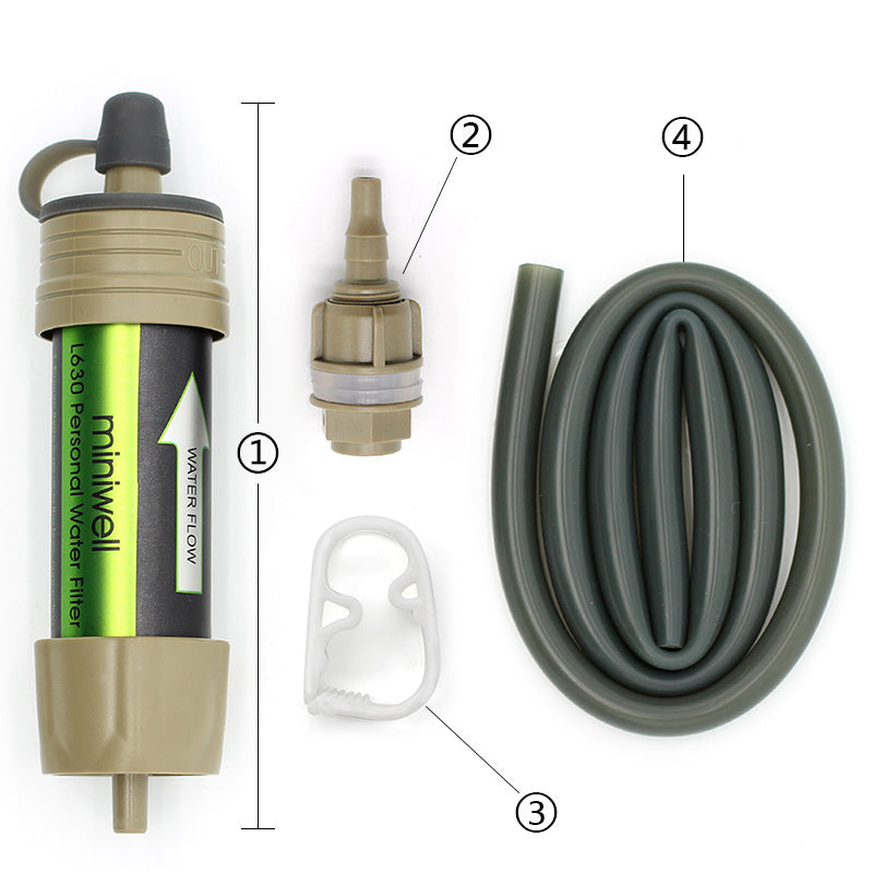 Single outdoor water purification straw