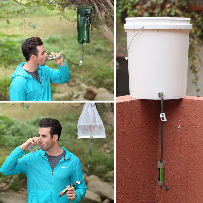 Single outdoor water purification straw